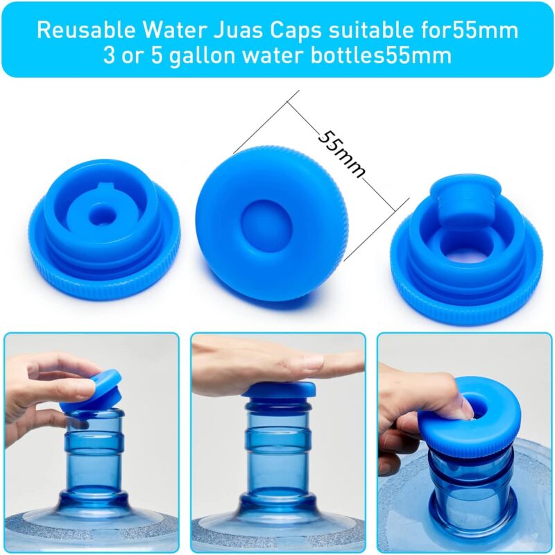 Reusable Water Juas Caps Suitable for 55mm 3 or 5 gallon water bottles 55mm